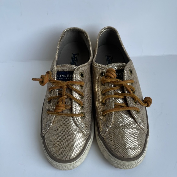 Sperry Crest Vibe Leather Reptile Gold Leather Barrel‎ Lace Cushioned Sneaker - Picture 5 of 11